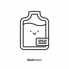 Blood donation concept: thin line blood bag icon with happy face. Vector illustration. 
