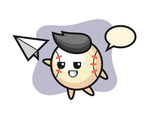 Obraz premium Baseball cartoon throwing paper airplane