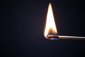 Streichholz brennt mit Flamme ab und verbiegt sich schwärzend nach oben