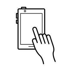 hand using smartphone device line style icon