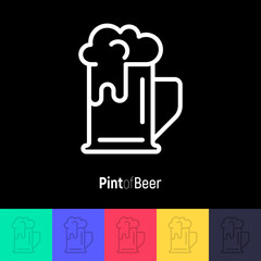 Pint of beer with white foam. Thin line vector illustration for beer brewery, bar, restaurant, Oktoberfest.