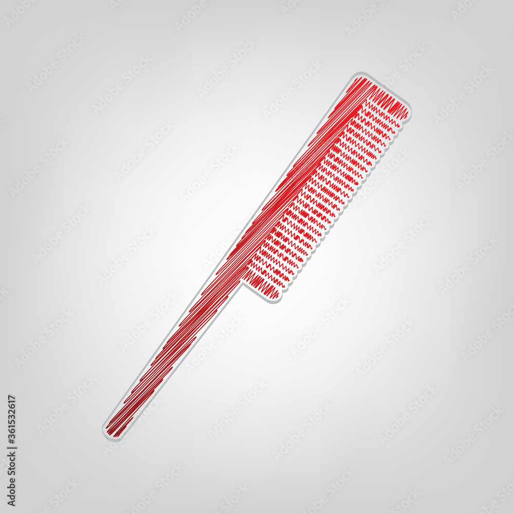 Aufkleber comb sign. red gradient scribble icon with artistic contour gray string on light gray background. il