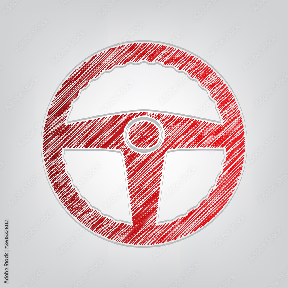 Poster car driver sign. red gradient scribble icon with artistic contour gray string on light gray backgrou