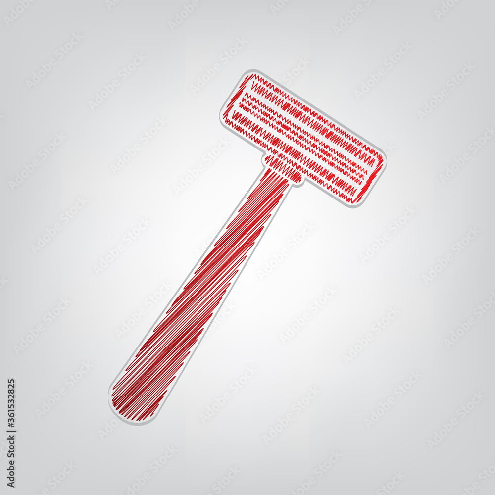 Poster safety razor sign. red gradient scribble icon with artistic contour gray string on light gray backgr