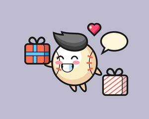 Baseball cartoon giving the gift