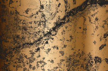 Distress old golden rusted peeled, scrathed metal vector texture with cracked paint. EPS8 illustration.