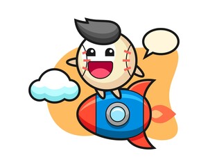 Baseball cartoon riding a rocket