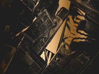 Distress golden plastic and metal elements vector texture. EPS8 illustration.