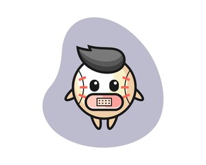 Baseball cartoon with tape on mouth