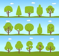 Set of trees. Tree icons collection in a modern flat style. For design of architectural compositions, organic symbol, cartoon vector illustration