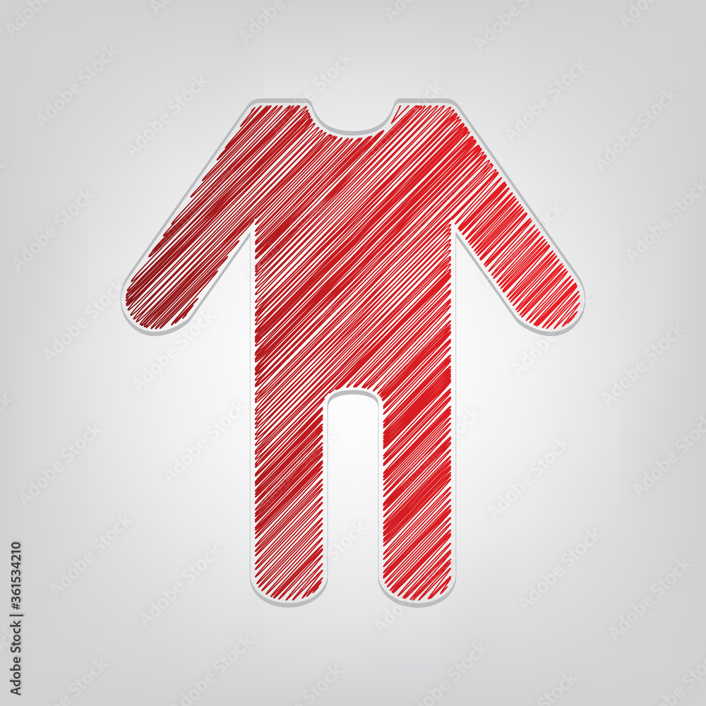 Poster baby clothes sign. red gradient scribble icon with artistic contour gray string on light gray backgr