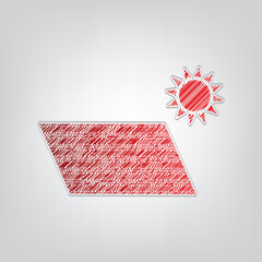 Solar energy panel. Eco trend concept sign. Red gradient scribble Icon with artistic contour gray String on light gray Background. Illustration.
