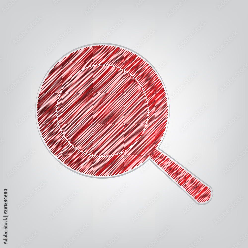 Poster pan sign. red gradient scribble icon with artistic contour gray string on light gray background. ill