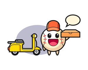 Baseball cartoon as a pizza deliveryman
