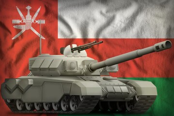 heavy tank on the Oman national flag background. 3d Illustration