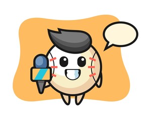 Baseball cartoon as a news reporter