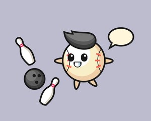 Baseball cartoon is playing bowling