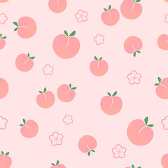 Seamless pattern with peach and green leaves on pink background vector.