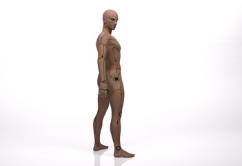 3D Render : the portrait of male cyborg  in the studio