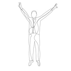 vector, isolated, one line drawing of a man jumping, sketch