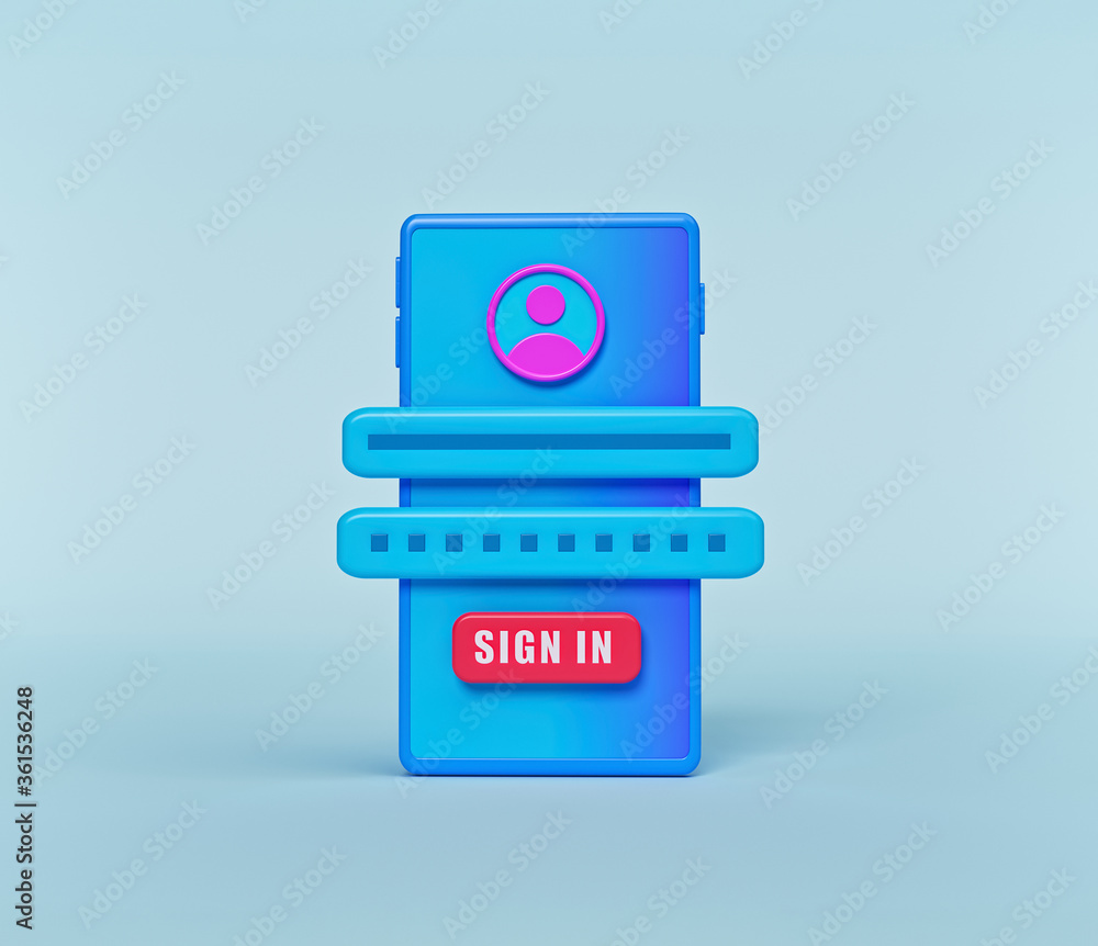 Aufkleber user sign in form page with smartphone. website ui design. minimal concept. 3d rendering