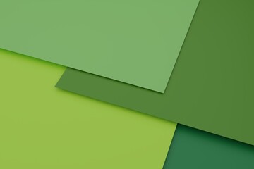 sheets or cards of different shades of green, cgi render image