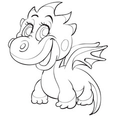 sketch of a cute dragon with small wings, coloring book, cartoon illustration, isolated object on a white background, vector illustration,