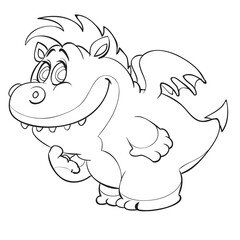 sketch of a cute dragon with small wings, coloring book, cartoon illustration, isolated object on a white background, vector illustration,