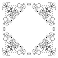 Vintage Ornament Element in baroque style with filigree and floral engrave the best situated for create frame, border, banner. It's hand drawn foliage swirl like victorian or damask design arabesque.