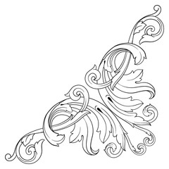 Vintage Ornament Element in baroque style with filigree and floral engrave the best situated for create frame, border, banner. It's hand drawn foliage swirl like victorian or damask design arabesque.