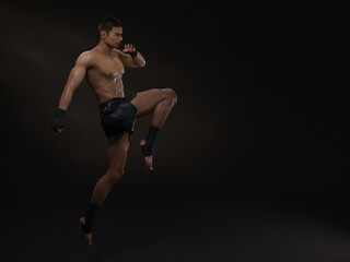 Obraz premium 3D Render : The portrait of male boxer, perform muay thai martial arts