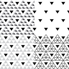 Triangle vector seamless pattern set - collection of four geometric repetitive textile designs 
