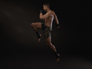 Obraz premium 3D Render : The portrait of male boxer, perform muay thai martial arts