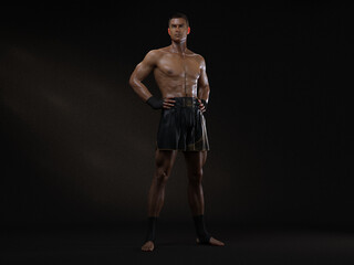 Fototapeta na wymiar 3D Render : The portrait of male boxer, perform muay thai martial arts