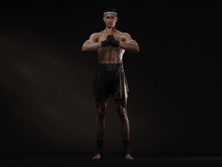 Naklejka premium 3D Render : The portrait of male boxer, perform muay thai martial arts