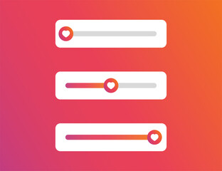 Fototapeta premium Vote slider with heart shape. Social media rating toggle. Isolated scale of feedback. Like or dislike slider. Rate slider. Colorful illustration in rainbow design. Overview scale sign. Vector EPS 10.