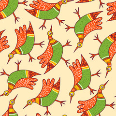 Pattern with birds in Indian traditional Gong style