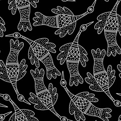 Pattern with birds in Indian traditional Gong style