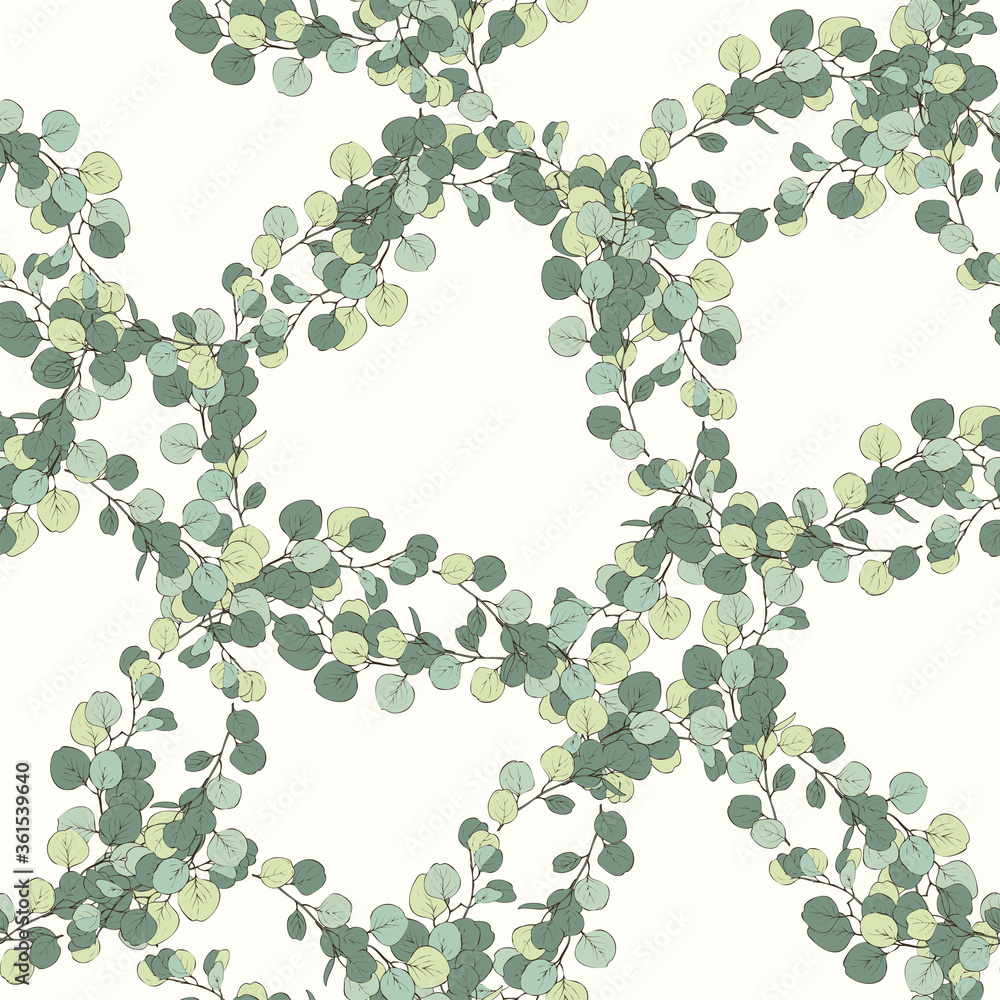 Poster seamless vector pattern with the image of interwoven rings of branches with leaves