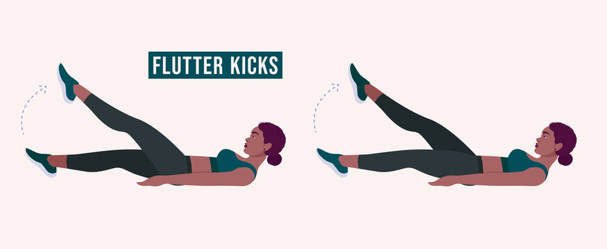 Flutter Kicks Exercise, Woman Workout Fitness, Aerobic And Exercises. Vector Illustration.