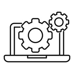 Laptop gear system icon. Outline laptop gear system vector icon for web design isolated on white background