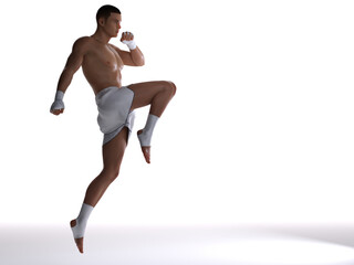Fototapeta na wymiar 3D Render : The portrait of male boxer, perform muay thai martial arts