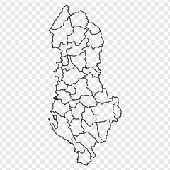 Blank map Republic of Albania. High quality map of  Albania with districts on transparent background for your web site design, logo, app, UI. Europe. EPS10.