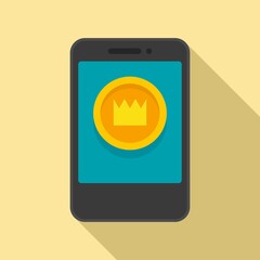 Smartphone video game gold crown coin icon. Flat illustration of smartphone video game gold crown coin vector icon for web design