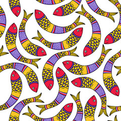 Pattern with fishes in Indian traditional Gong style