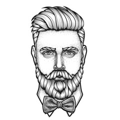  Hand drawn portrait of bearded man full face. Vector illustration.