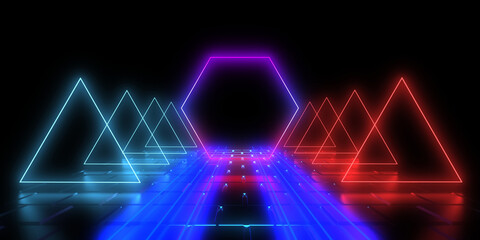 3D abstract background with neon lights. 3d illustration