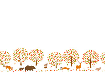 秋　動物　手描き　背景イラスト