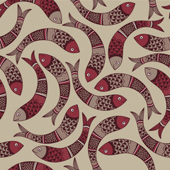 Pattern with fishes in Indian traditional Gong style
