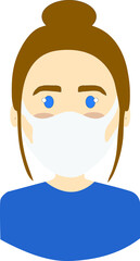 woman wearing disposable medical surgical face mask to protect against high air toxic pollution city. stop the spread of viruses, help prevent hand-to-mouth transmissions. Vector illustration